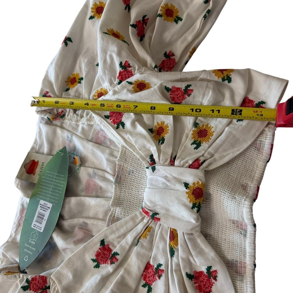NEW Farm Rio Embroidered Cross Stitch Crop Top Off White Puff Sleeve Size Small - Picture 9 of 14